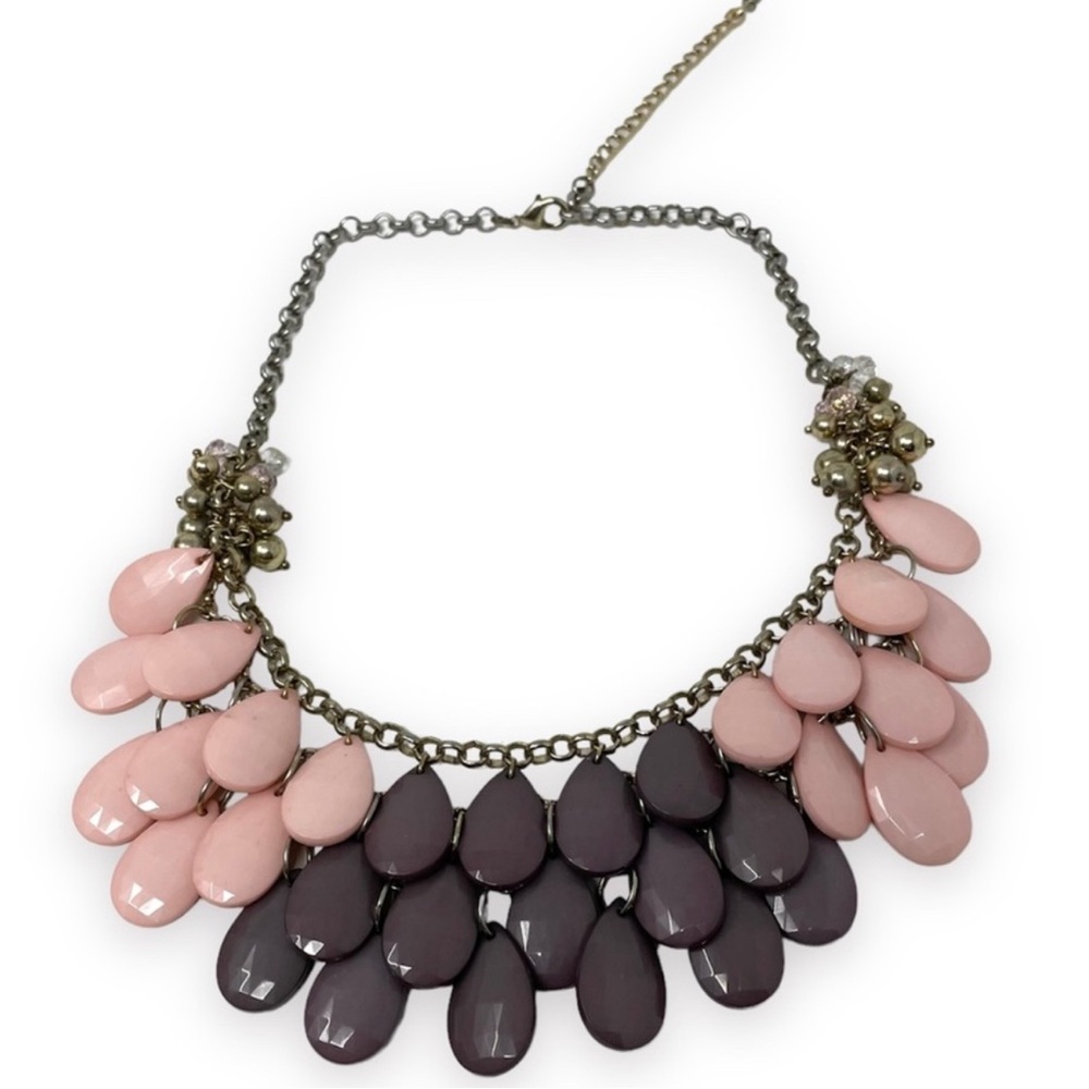 🛍️SALE🛍️ Pink & Purple Faceted Teardrop Statement Necklace - Picture 2 of 3
